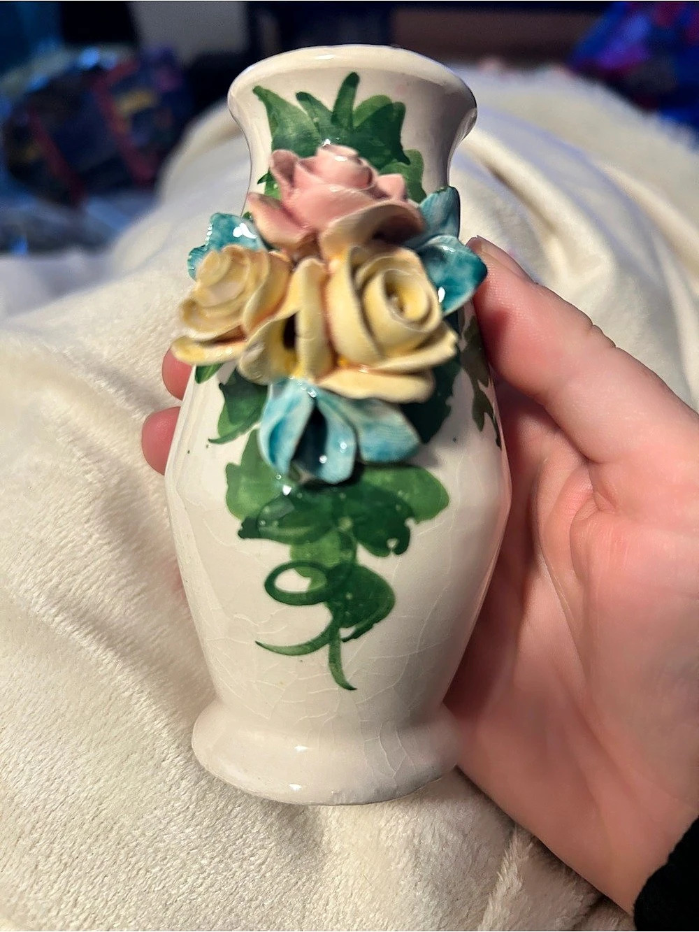 Floral Ceramic Vase in White & Multicolor